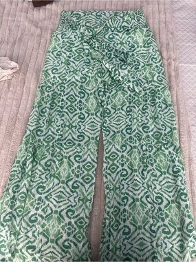 Nanette Lepore Green Ikat-Print Wide-Leg Pants